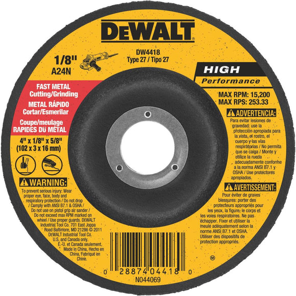 DeWalt HP Type 27 4 In. x 1/8 In. x 5/8 In. Metal Grinding Cut-Off Wheel